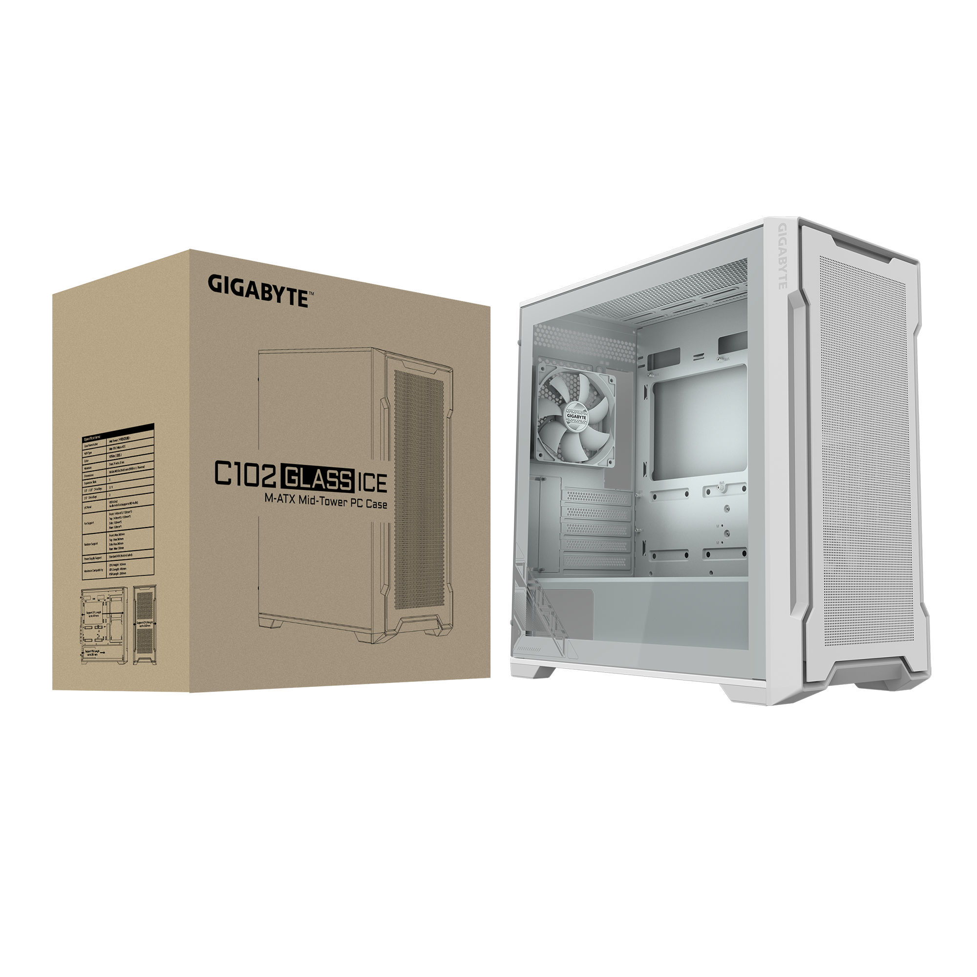 Gabinete C102 Glass Ice Tg Blanco Gigabyte