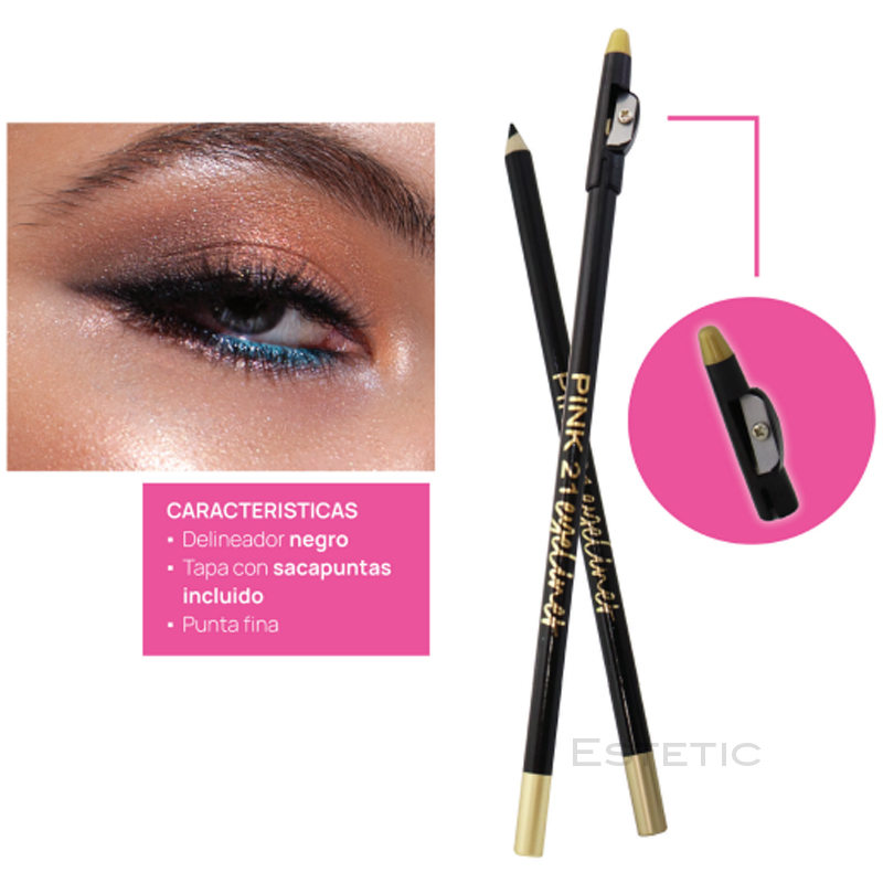 Delineador Lapiz Negro C/Sacapuntas Pink 21