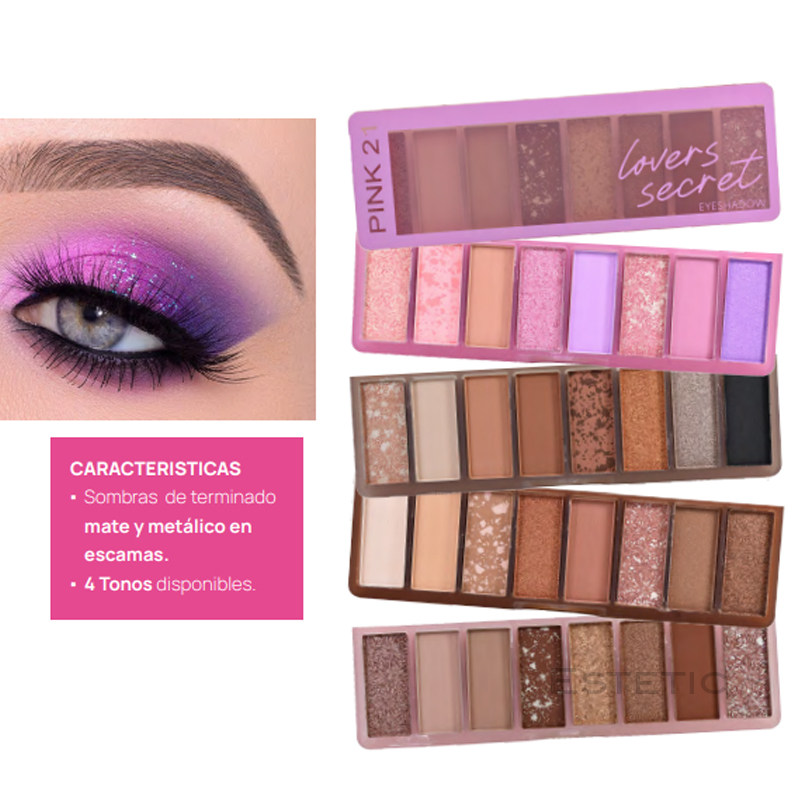 Pack X3 Paletas Sombra Lovers Secret Matte + Metalizados Escamas Pink 21 (PROMO)