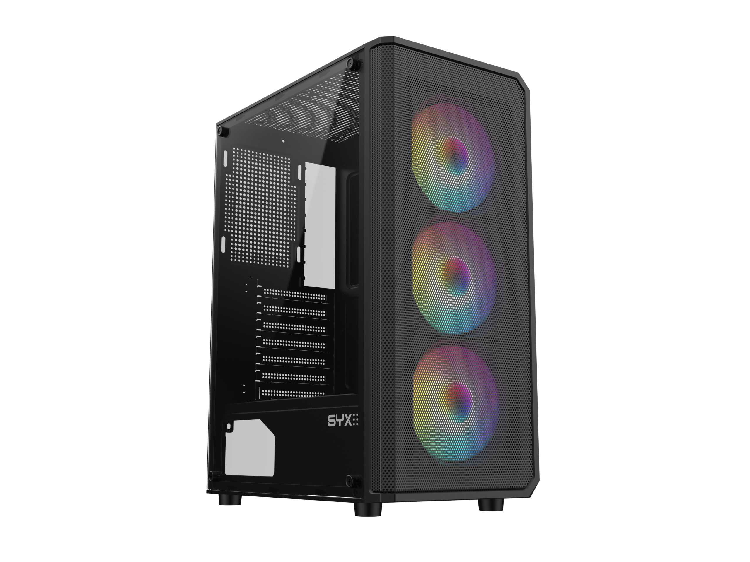 Gabinete SYX EQS10 con vidrio templado lateral y 3 FAN ARGB
