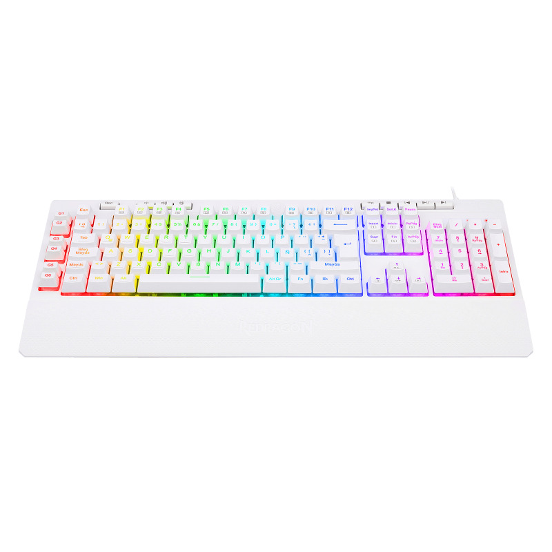 Perifericos Teclado Gamer REDRAGON SHIVA WHITE SPANISH DESCANSA MUÑECAS K512WRGB-SP/BLANCO/MEM