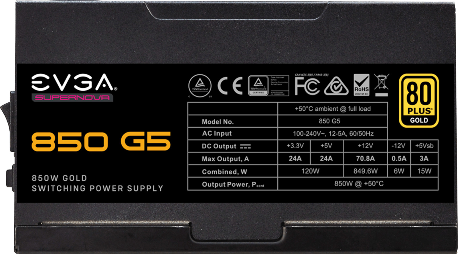 Fuente PC Certificada EVGA 850W GOLD SUPERNOVA 850W 80 PLUS GOLD