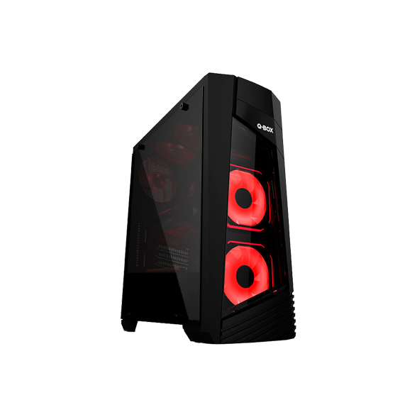 Gabinete Gamer Led Atx Qbox Vidrio Templado 2 Fan Rgb